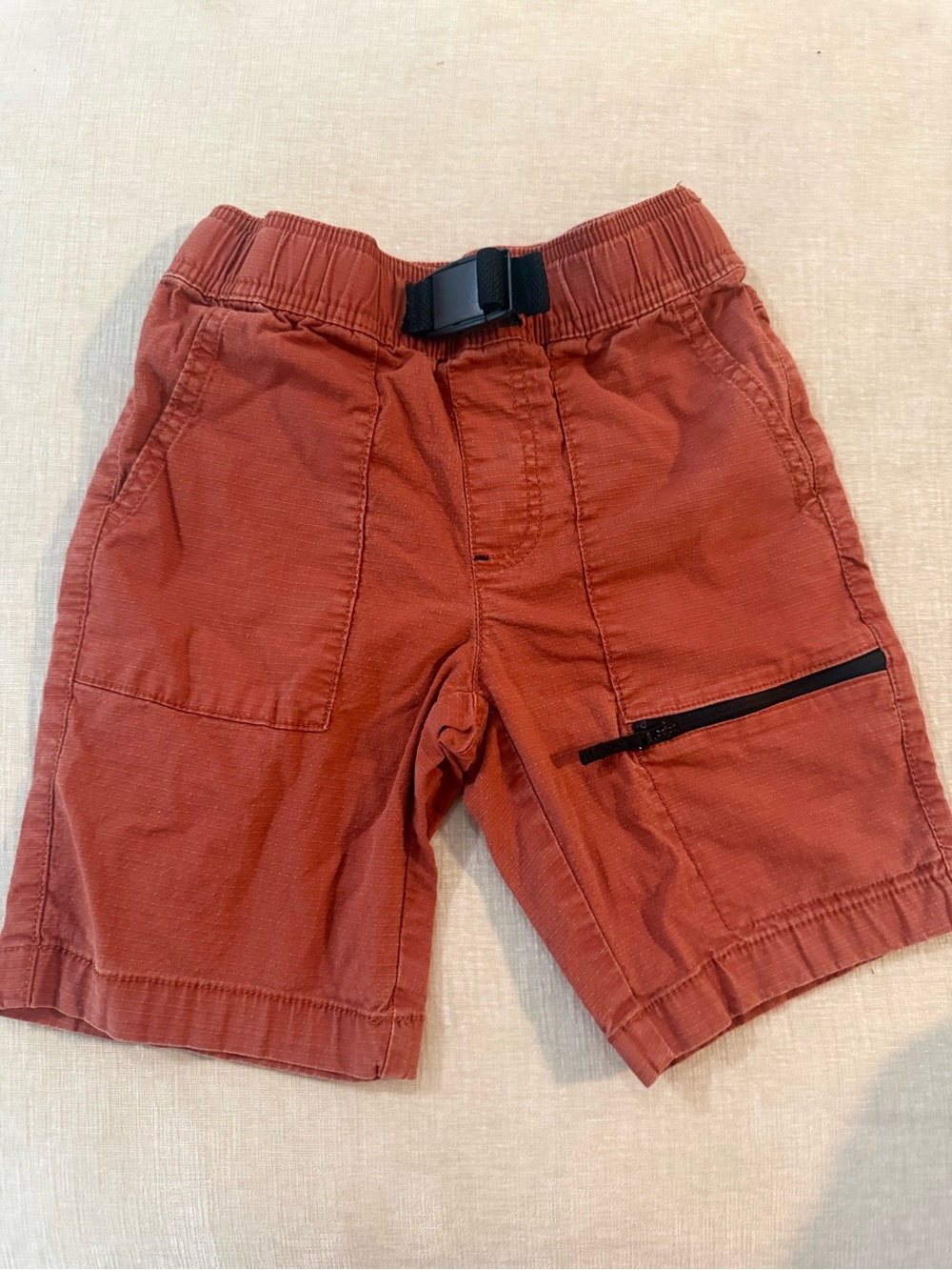 Rust Red Cargo Shorts with Utility Zip
